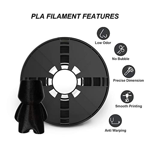 Filamento da impressora 3D do PLA preto 1,75 mm, filamento de PLA com filamento de limpeza de 20g, precisão dimensional +/- 0,02mm,