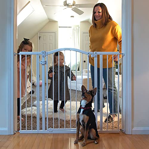 Infantil de verão, portão de bebê de segurança extra e largo, se encaixa em aberturas de 29.5-53 de largura, metal para portas e escadas, 38 de altura de bebê e portão de estimação, branco