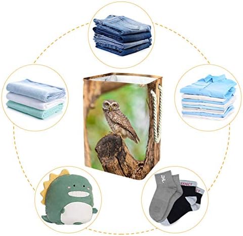 Mapolo Laundry Horty Spotted Owlet de linho dobrável cesta de armazenamento de lavanderia com alças suportes destacáveis