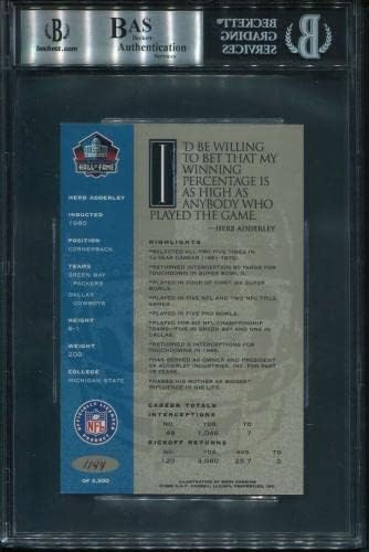 #1 Herb Adderley - 1998 Ron Mix Hof Platinum Auto Football Cards classificados BGS AUTO - Bolsas de futebol autografadas