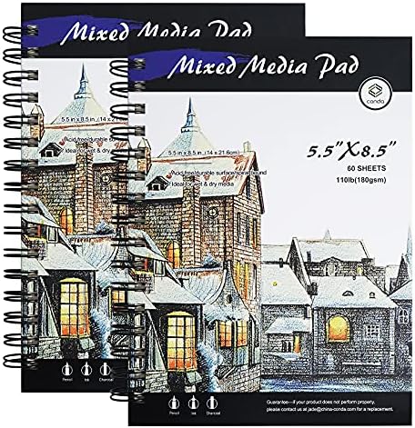 Conde 5.5 x8.5 Mista Media Sketchbook, 60 folhas, caderno de arte de arte dura e lados