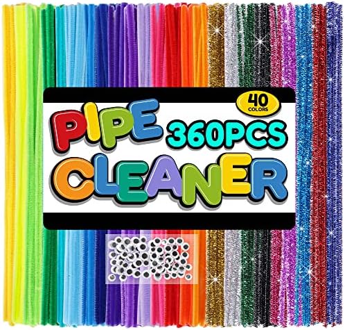 Pllieay [460 PCs] Cleaves de tubos 360pcs Chenille STEMS-40 DISTORTIDO COLA- Com 100 peças Olhos de Wiggle For Kids Art & Craft Projetos