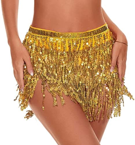 Saia de lantejoulas, saia de dança da barriga Fringe Salt Rave Ravefits for Women Gold Digger Costume Acessórios