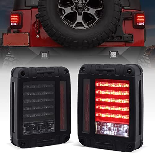 Luzes traseiras de LED Dkmght para Jeep Wrangler JK JKU 2007-2018, [DOT Aprovado] [Turn Running] [lente de fumaça] [Plug