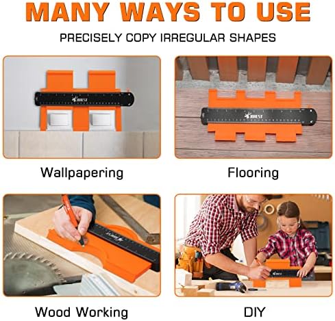 Jorest Contorne Bedage 10 polegadas+lápis de carpinteiro, ferramenta de perfil com bloqueio, presente para o pai carpinteiro vovô, duplicador de formas de contorno, ferramenta de modelo para madeira/diy/ladrilho/piso/piso