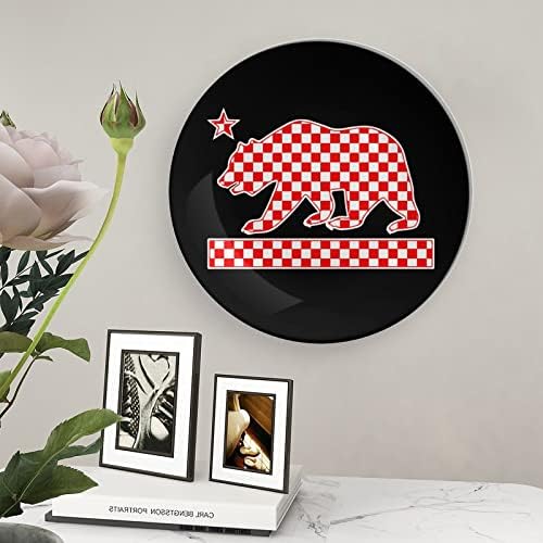 California checker urso bandeira de osso porcelana placa decorativa redonda placas de cerâmica artesanato com exibição stand for home