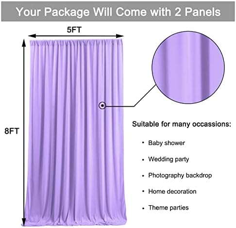 Painéis de cortina de lavanda livre de lavanda livre de 10 pés x 8 pés, cortinas, cortinas de pano de fundo de poliéster, materiais
