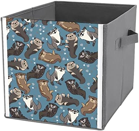 Lutas fofas caixas de armazenamento dobráveis ​​Caixas de cubos de tecido de tecido com alças para brinquedos de roupas, 11x11x11