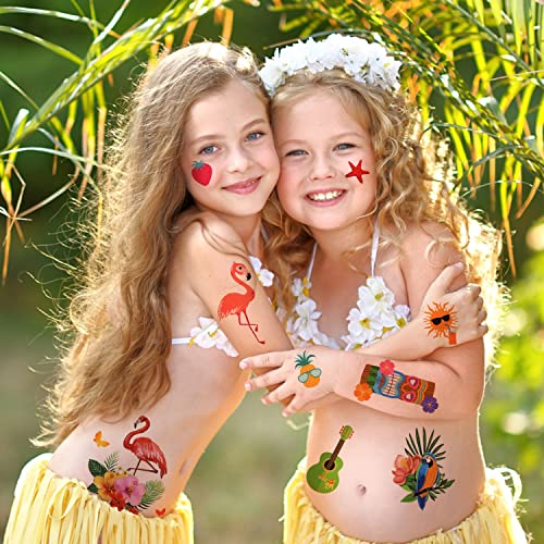 LOMIMOS 80PCS Hawaiian Luau Tattoos temporários, adesivo de festa de praia de verão tropical para crianças adultas