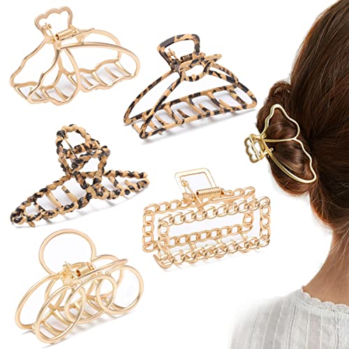 Garras de cabelo de metal médio para mulheres garras de cabelo de borboleta para cabelos de garotas 5 pacote de 3,5 ouro