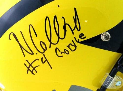 Nico Collins assinou o Michigan Wolverines f/s reverso schutt capacete com insc -jsa w - capacetes da faculdade autografados