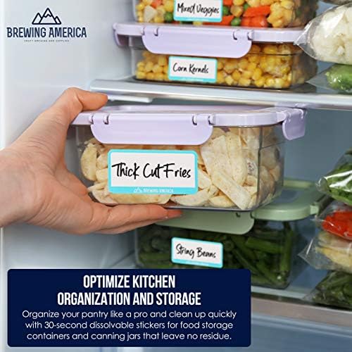 Etiquetas de alimentos dissolvíveis para recipientes de alimentos - fabricados nos EUA - Ótimo para preparação de alimentos, despensa,