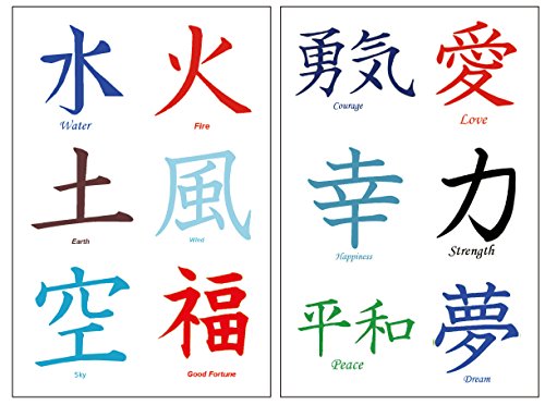 36 Tatuagens Kanji premium: personagens japoneses, chineses, asiáticos: amor, paz.