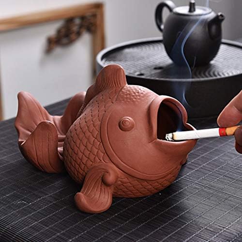 Wxff Creative Fish Ashtrays for Cigarettes, Purple Clay Ashtray Desktop Smoking Ash Bandey para Office Home Decoration Gifts