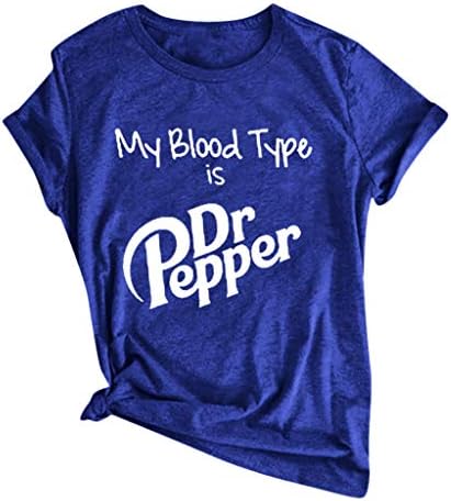 Camisetas gráficas para mulheres adolescentes tsshirt engraçado da moda com ditados meu tipo de sangue é Dr Pepper Manga curta Top