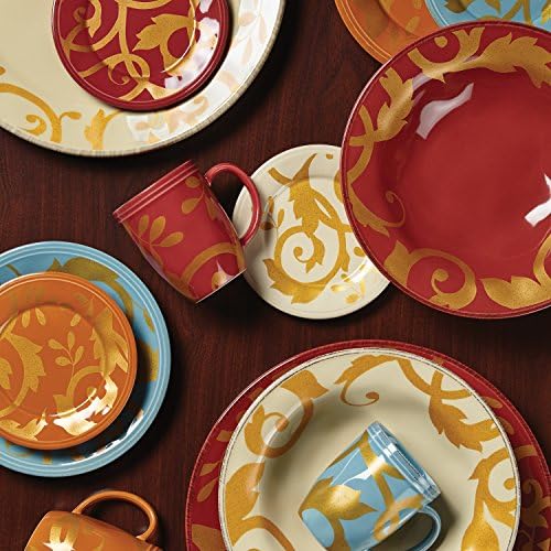 Rachael Ray Dinnerware Gold Scroll Plate de salada de 8 polegadas, Cranberry Red