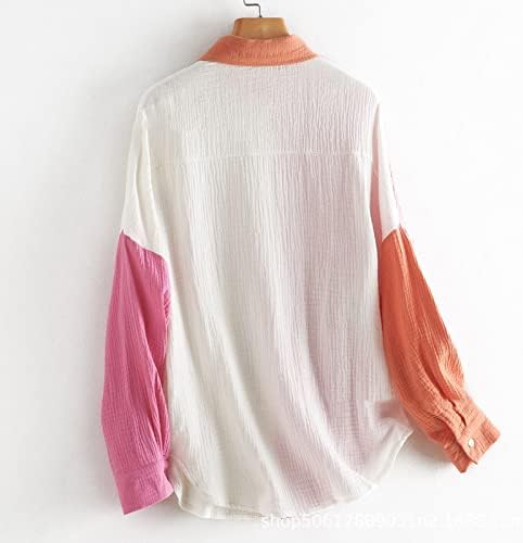 Camisas de botão feminina camisa de manga comprida feminina com bolsos de lapela e bloqueio de cores e mulheres clássicas