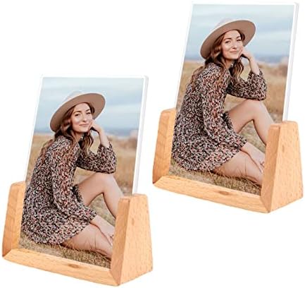 4x6 Frame de imagem 2 pacote, moldura fotográfica rústica com base de madeira maciça e tampa de vidro de acrílica