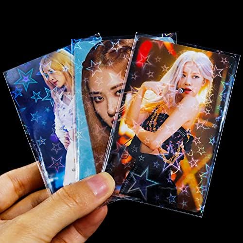 Mangas de fotocard premium de 50pcs mangas de cartão holográfico kpop, holograma e uso claro de dupla face, cartão fotográfico