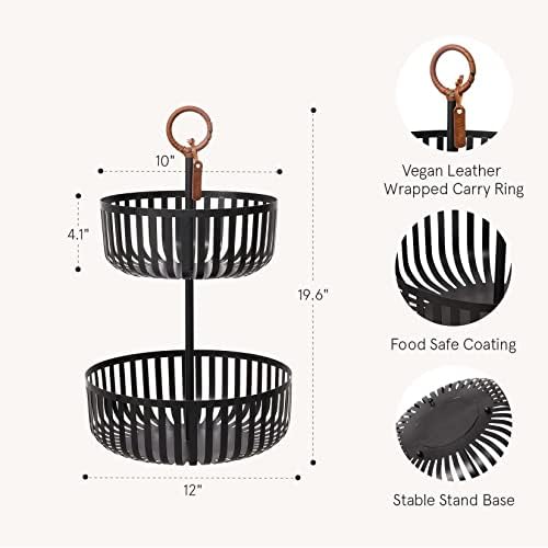 La Jolie Muse 2 cesto de frutas de camada, bancada de cesta de vegetais de bancada tigela de fios de arame de arame