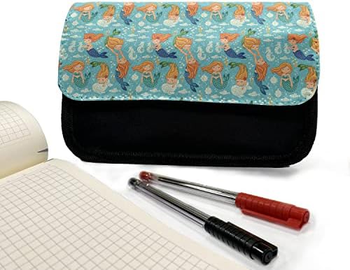 Caixa de lápis de sereia lunarável, design aquático marinho, bolsa de lápis de caneta com zíper duplo, 8,5 x 5,5, multicolor