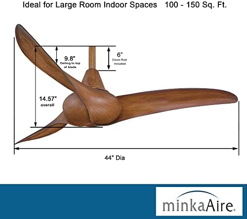 Fã de teto Minka-Aire F854-DK Wave 44 com controle remoto em acabamento KOA angustiado