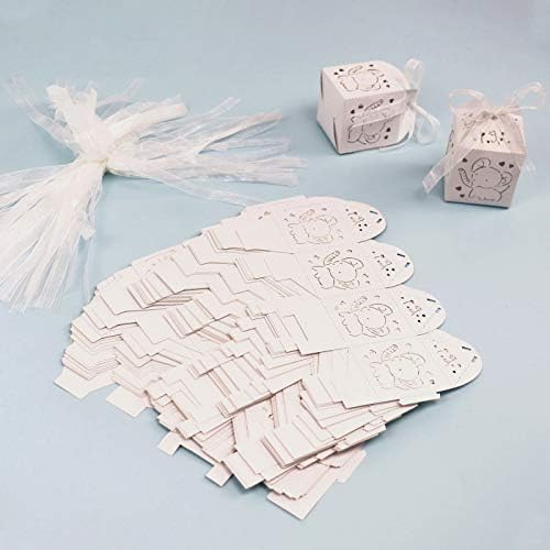 Caixas de favor do chá de bebê Kslong - Caixa de doces branca Cajitas para dulces Laser Cut Box 50pcs com fita para