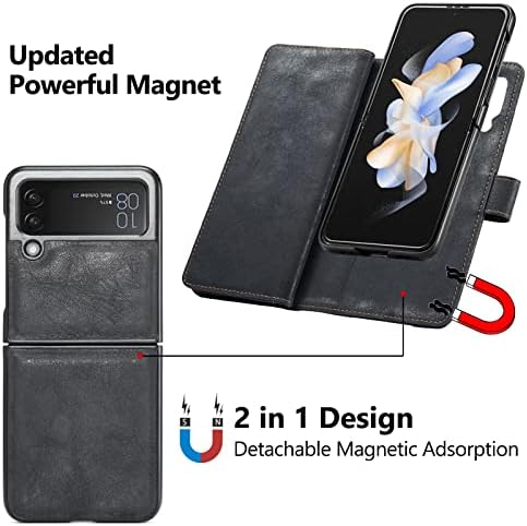Varikke Z Flip 4 Case, Samsung Z Flip 4 Caixa Carteira poderosa Magnética destacável e durável PULHO PU DURIL