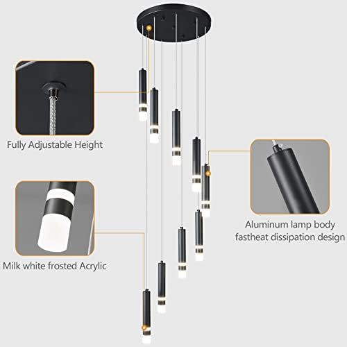 LIANGMH 9 LIGHT MODERN PENDENTE DE LEVAÇÃO DIMMÁVEL DIMMÁVEL LED 54W Black Staircase Landelier Lobby Lobby Sala de estar Bomer Betineiro