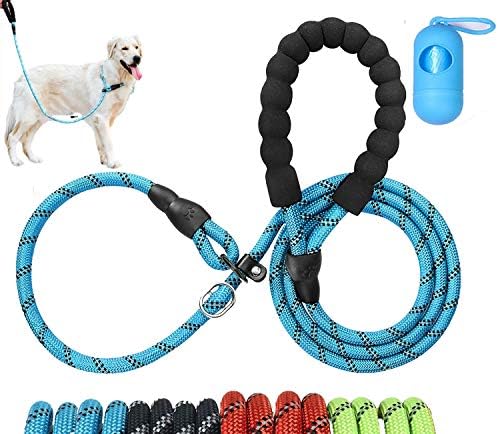 Moonpet Dog Slip Leash, chumbo reflexivo de corda durável de qualidade com alça acolchoada, para cães pequenos, 6 pés azul