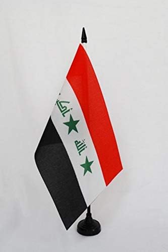 AZ Flag Iraque Antigo bandeira da mesa 5 '' x 8 '' - bandeira da mesa iraquiana 21 x 14 cm - palito de plástico preto e base