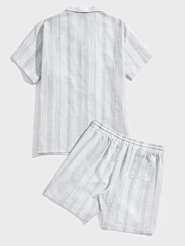 Roupas de duas peças do NIBHZ para homens camisa impressa listrada e shorts de cintura de cordão