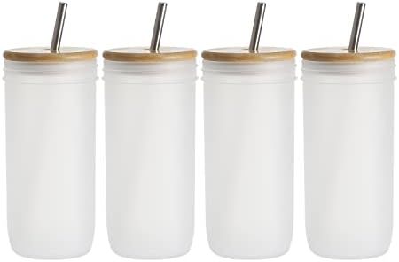Pyd vida sublimação vidro espaços em branco maçom jartbler latas fosadas 24 oz com tampa de bambu e palha de aço inoxidável,