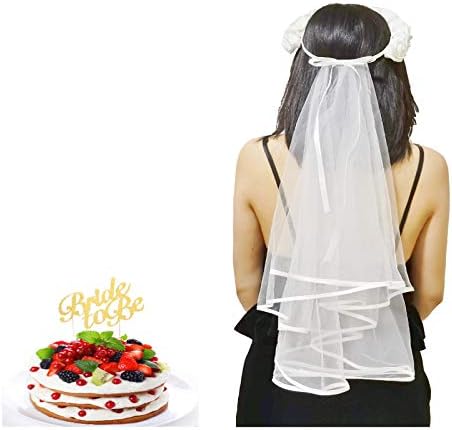 Qyeaber Bachelorette Party Véil + Bolo Topper- Boho Flower Crown | Véu do chuveiro de noiva | Noiva para ser presente, Bachelorette