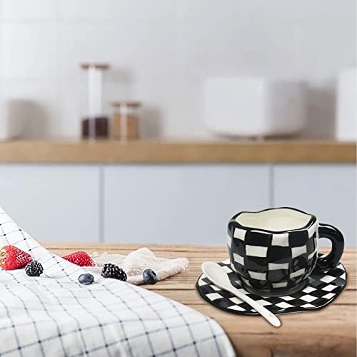 Copas de cappuccino de porcelana com pires, xícara de café pintada à mão com pires, caneca de café em cerâmica, para escritório e casa, lavadora de louça e microondas Safe Latte Tea Milk-9,5oz