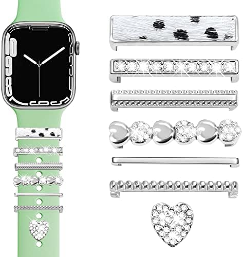 Jr.dm de relógio de prata encantos de faixas com renéis decorativos glitter, compatíveis com Apple Watch 38mm 40mm 41mm 42mm 44mm 45mm
