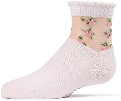 Memoi Peek-a-Boo Sheer Floral Girls Crew Socks