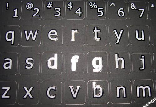 Inglesa em inglês grande letras não transparentes para teclado de computador com fundo preto