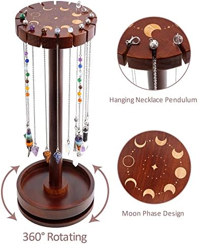 Ceiner Moon Fase Pendulum Display Stand com bandeja, Wood WicCan girating Crystal Solter para UP 16 Adivinação Dowsing Pendulums,