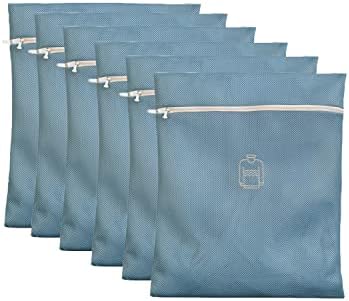 Saco de lavanderia de malha, azul, usado para tops, roupas íntimas, meias, calças, roupas com zíperes, sacos de roupa de