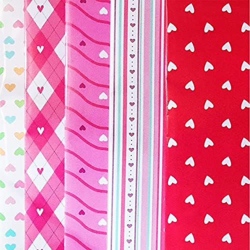 Folha de papel de embrulho do Dia dos Namorados Poofe, 5 Pack Papol de embrulho de embrulho dobrado Love Heart Pink Red Designs