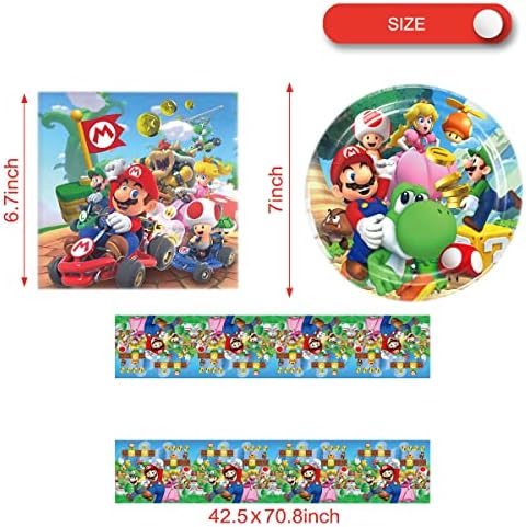 Mario Party Tableware, Mario 20Plate 20Napkins and TablowCovers 70 * 42 polegadas, Mario Birthday Party Decorate Supplies