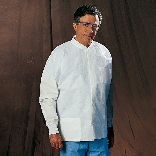Jaquetas de laboratório certificadas Kimtech A8 com algemas de malha e colarinho + proteção extra, tecido de SMS de 3 camadas protetor, colarinho de malha, unissex, branco, xl, 25 / caso