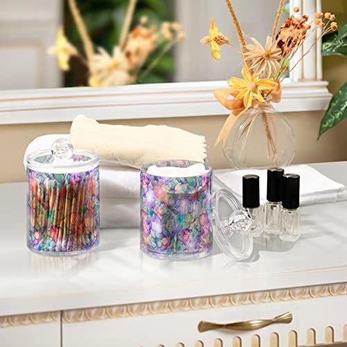 Alaza 4 pacote de suporte QTIP Dispensador Bright arco -íris Hydrangea Flor Banheiro Latas organizadoras de algodão/swabs/almofadas/fio