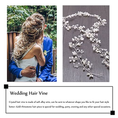 Jakawin Bride Wedding Pearl Hair Vine Silver Rhinestone Hair Piece Acessórios de cabelo nupcial para mulheres e meninas