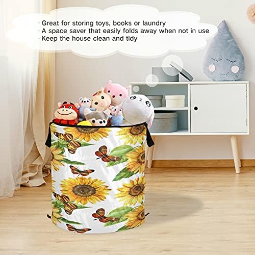 Xigua Sunflower Pop-Up Laundry Tester com tampa com zíper, cesto de roupas sujas dobráveis ​​e dobráveis ​​com alças para