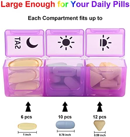 Caixas semanais de comprimidos e organizador de pílula de viagem 7 dias 3 vezes ao dia Compartamentos grandes Lembrete de medicamentos