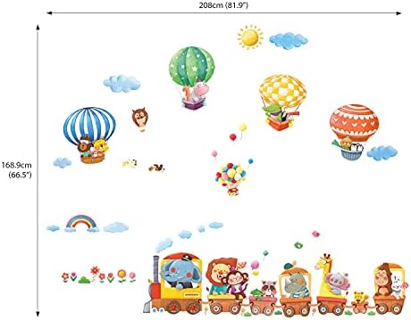 Decowall DL-1406L Train Animal & Hot Air Balloons Kids Starters de parede Decalques de parede Descasquem e prende os adesivos