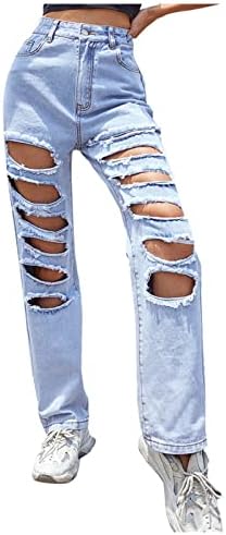 Miashui Jean Leggings Para mulheres Petite Women's High Chaist Jeans Pant calças retas com buracos calças jeans curtas