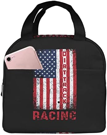 Swpwab American Flag Dirt Track Racing Racing Racing Foil portátil Bolsa de bento isolada para homens e mulheres